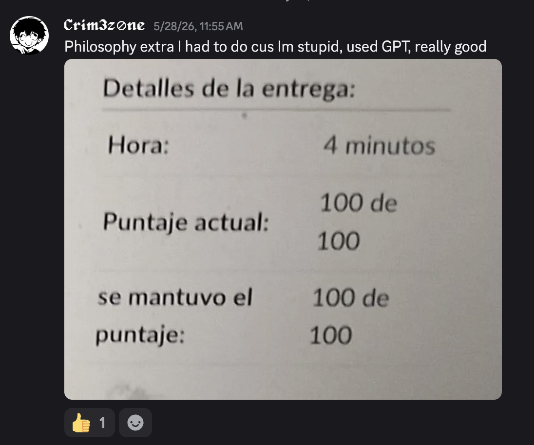 Crim3zone: philosophy extra with GPT — Puntaje actual 100 de 100 in 4 minutos